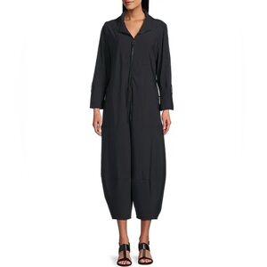 IC Collection Black Zip-Up Front Cropped Long Sleeve Jumpsuit Medium